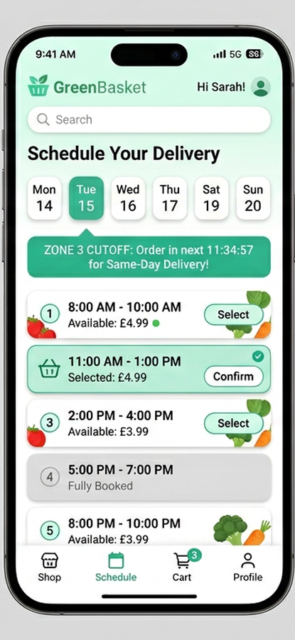 FreshBox delivery scheduling app — mobile preview