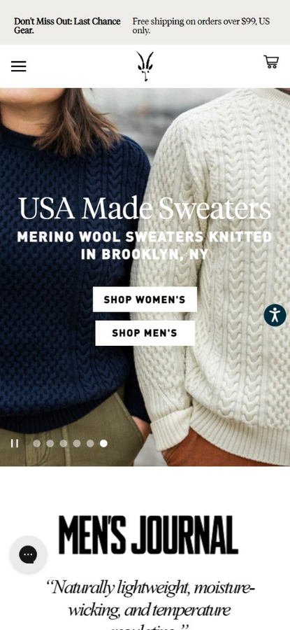 Ibex merino apparel storefront — mobile preview (same page)