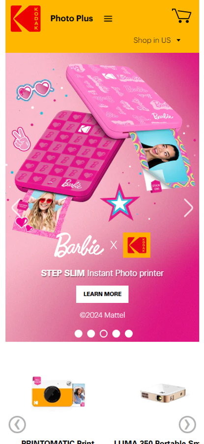 Kodak Photo Plus storefront — mobile preview