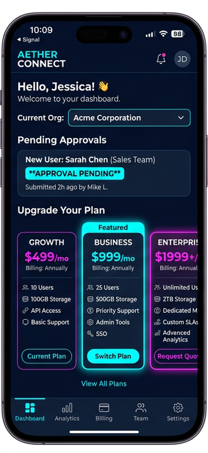 Neon Tech B2B portal — mobile preview